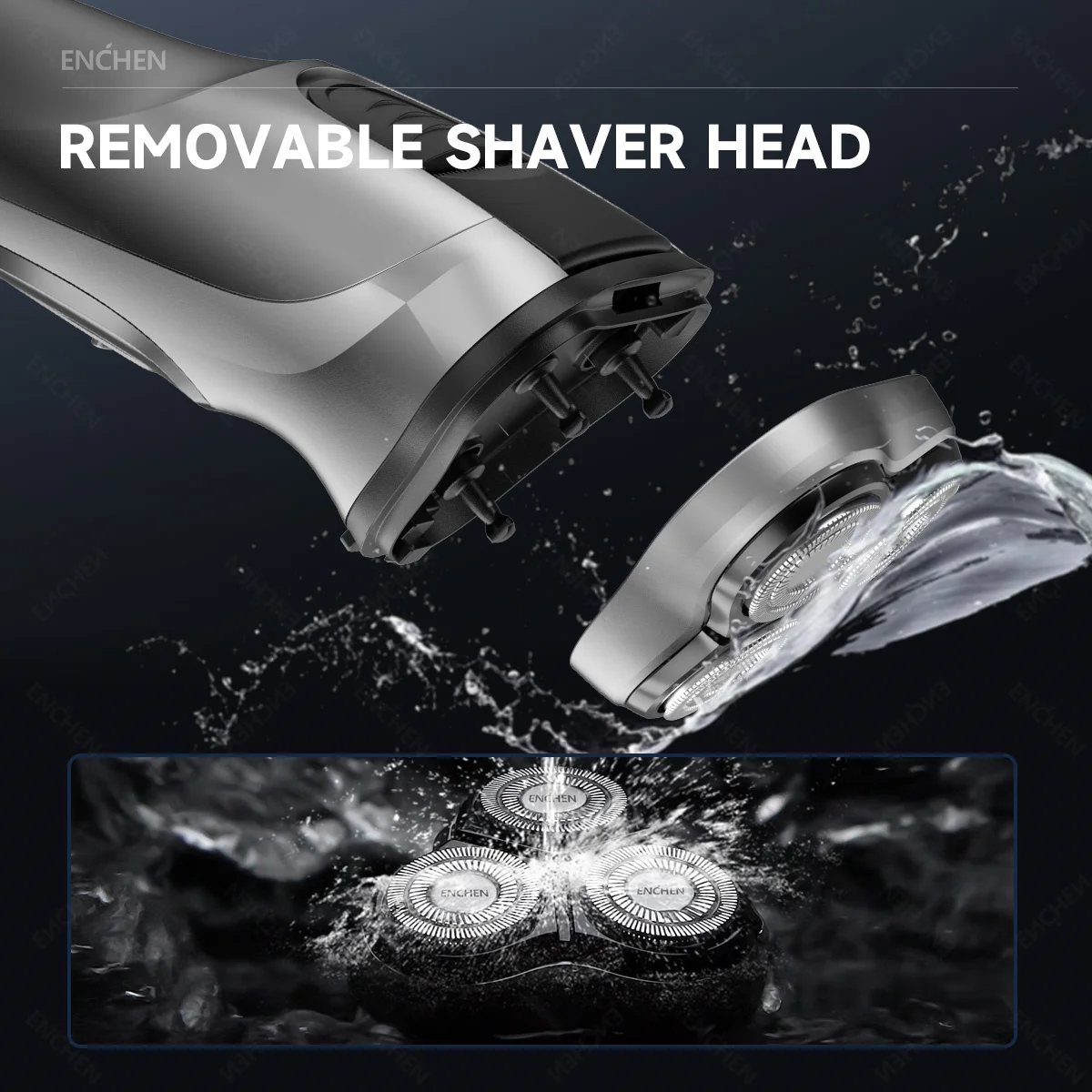 ENCHEN Blackstone's Replacement Electric Shaver Head BR-1 1 Piece Silver 3D Float Tripe Blade Electric Razor Cutter Heads