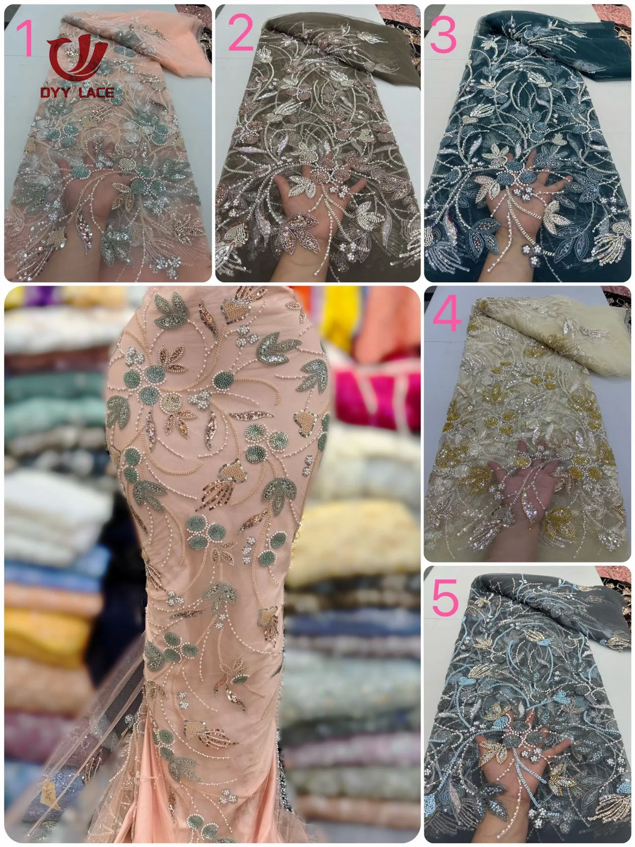 

2025 High Quality Luxury African Nigerian Tulle Laces Fabric Embroidery French Lace For Wedding Party Dress Beads 5 Yards