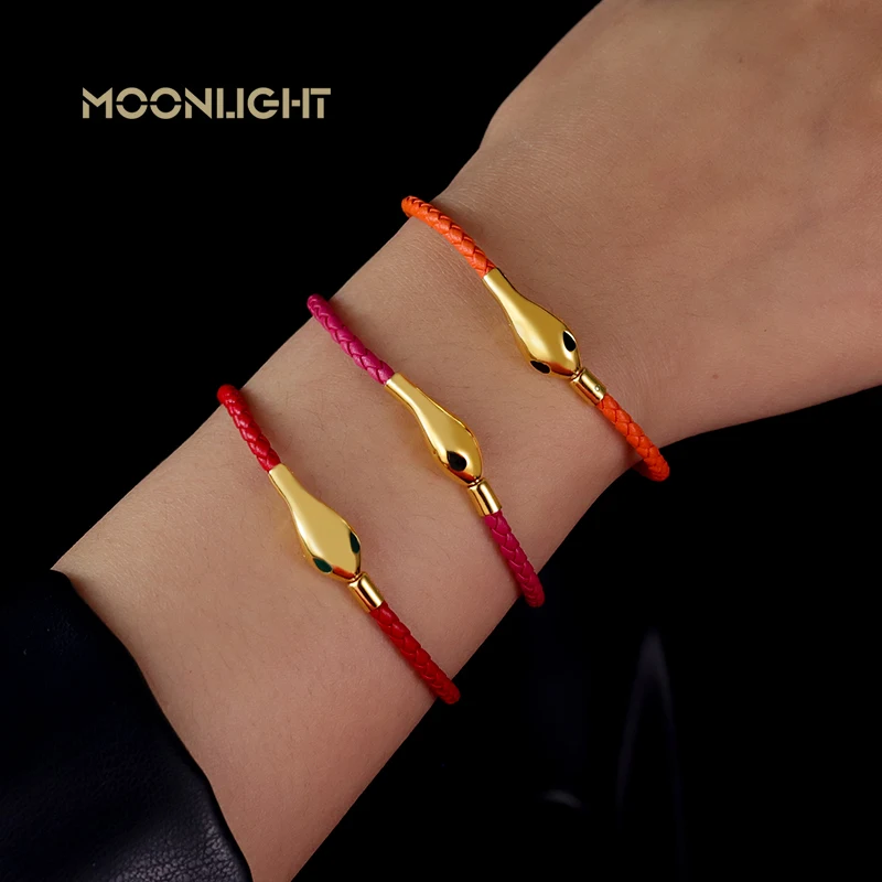 Classic Design Luxury Snakehead Bangles for Women Fashion Jewelry Genuine Braided Leather Bracelets Party Gifts Wholesale