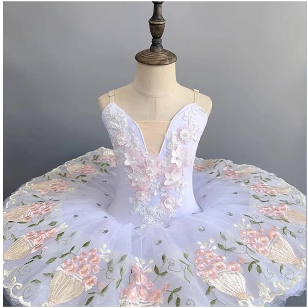 Robe de Spectacle de Ballet pour Enfants, Appliques Roses, Vêtements Professionnels FzLake, Jupe Tutu, Nouveautés
