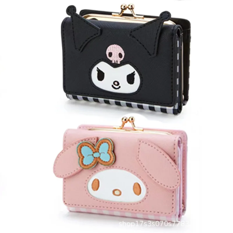 

Sanrio Hello Kitty Kuromi Кошельки из искусственной кожи на молнии с пряжкой для девочек Милая мультяшная сумка для хранения денежных карт Короткий карман Kawaii Y2K