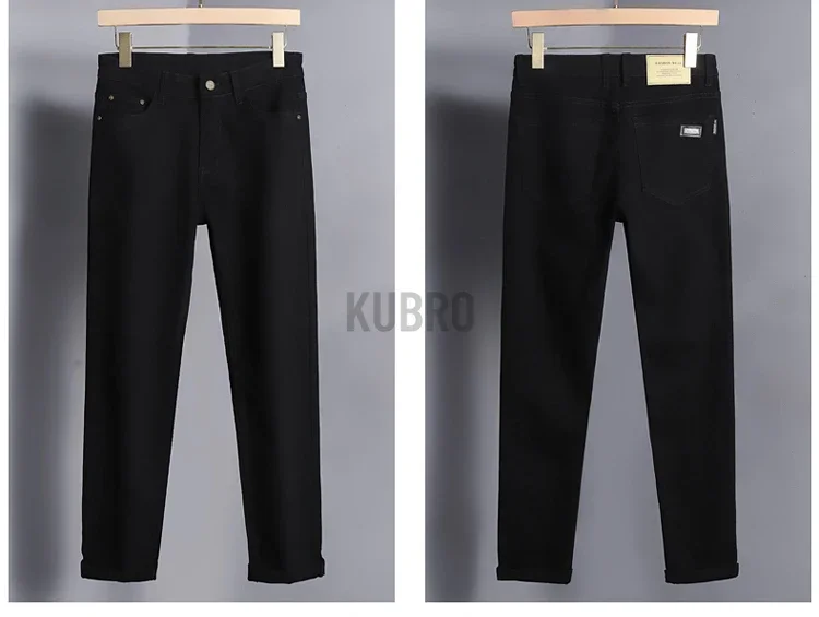 Markenmode, lockere, gerade geschnittene Business-Casual-Stretch-Jeanshose für Herren, Markenhose in 3 Farben, Übergröße, Herrenbekleidung, schmale Jeans – Detail 19