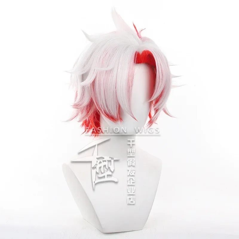 Peluca de Cosplay de Wuthering Waves Scar para hombres y mujeres, tocado de pelo corto rojo y blanco, accesorio de fiesta de Halloween