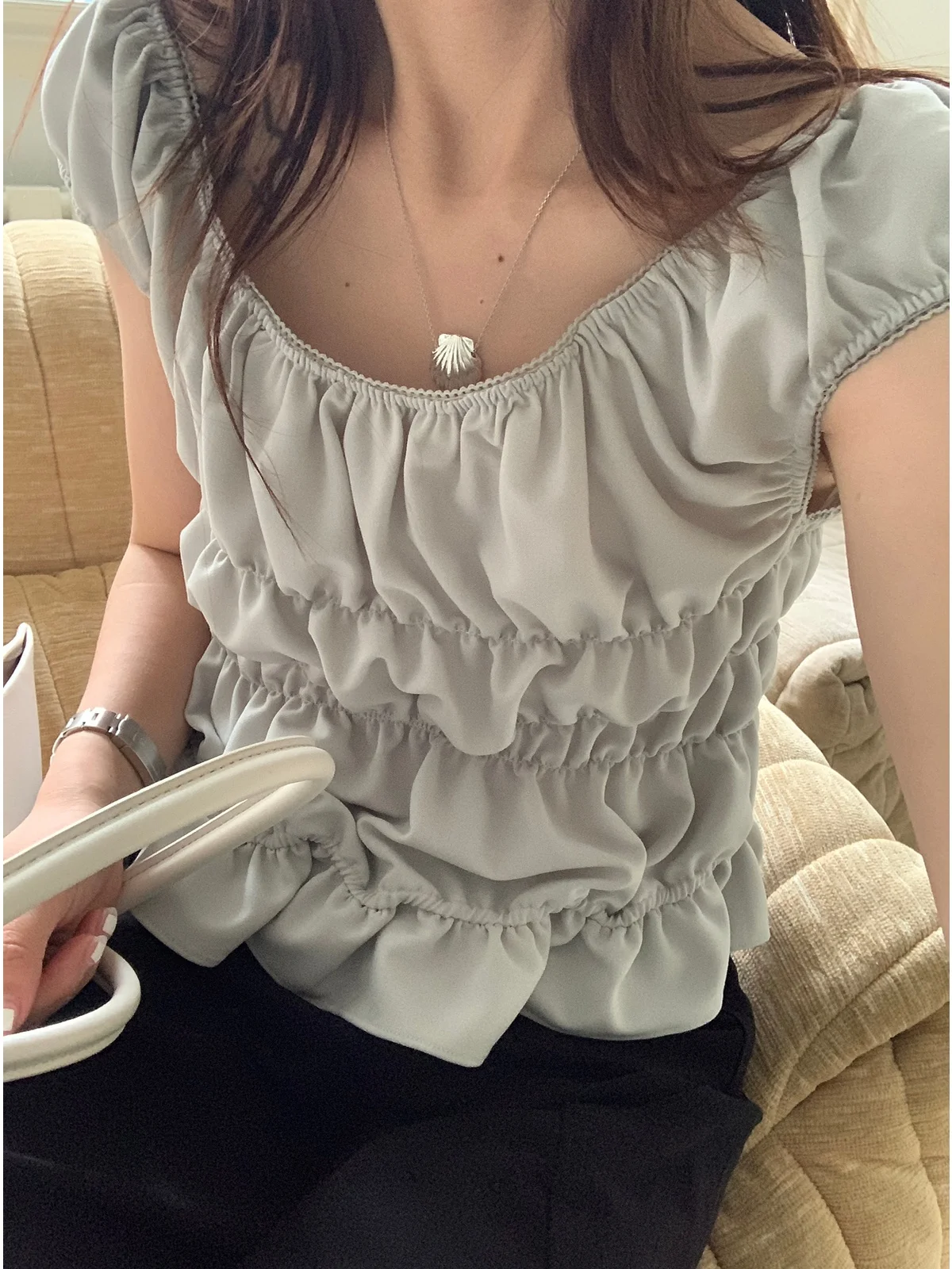 Csa Sem Mangas Chic para Mulheres, Moda com Gola Quadrada e Design Psado, Novo Estilo de Verão, Top F com Toque ...