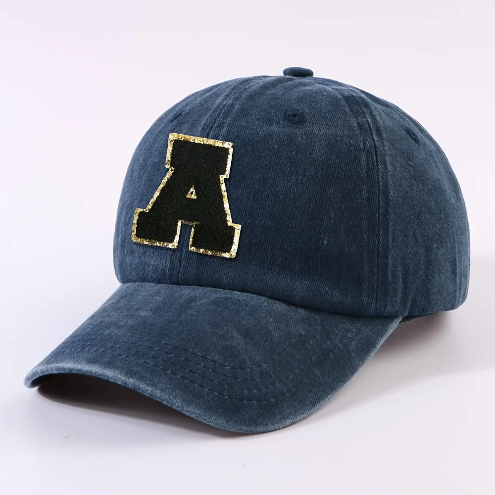 Fashionable 26 Letter Stick Label Hip-Hop Baseball Cap Adjustable Curved Brim Dad Hat for Men and Women Street Outdoor Party