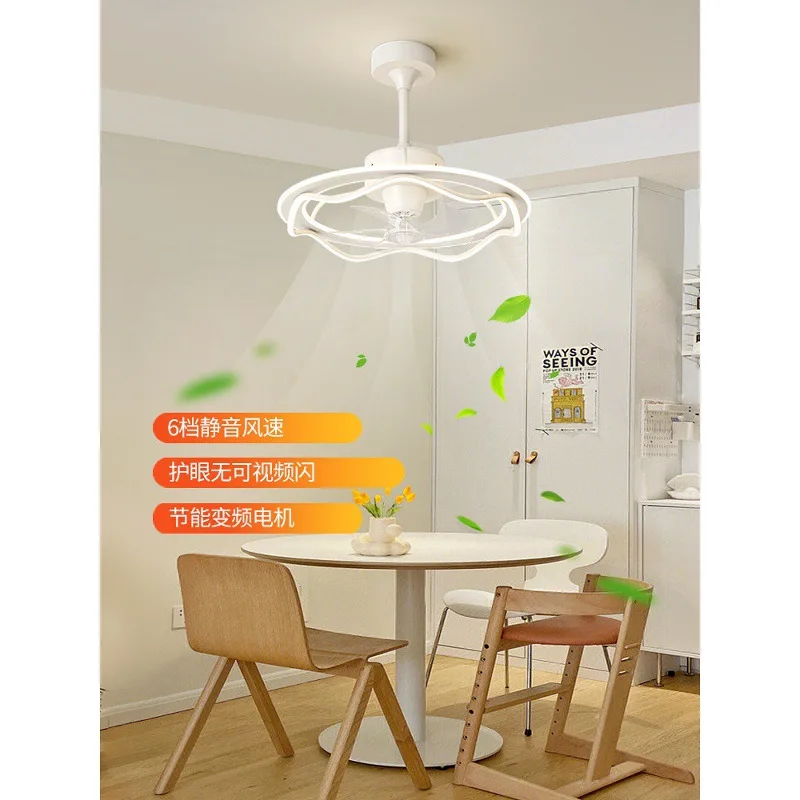 Restaurant chandelier with fan integrated 2026 new 360-degree shaking head variable frequency fan light intelligent remote contr