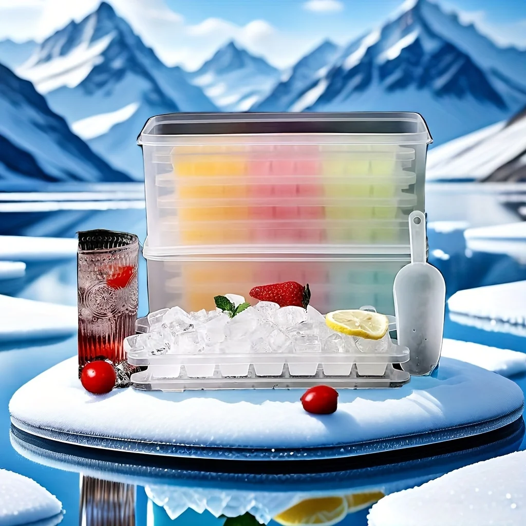 아이스 큐브 몰드, 아이스 스쿠프 및 아이스 박스가 있는 냉동고 얼음 트레이, 냉동 냉장 박스 포함, 아이스 큐브 몰드, 쉬운 방출, 1 세트