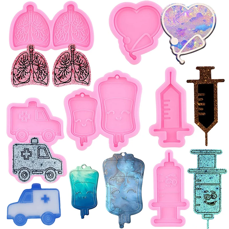 Medical Silicone Mold Ambulance Lung Saline Bags Stethoscope Fondant Chocolate Candy Cake Mold Pendant Keychain Making Mold