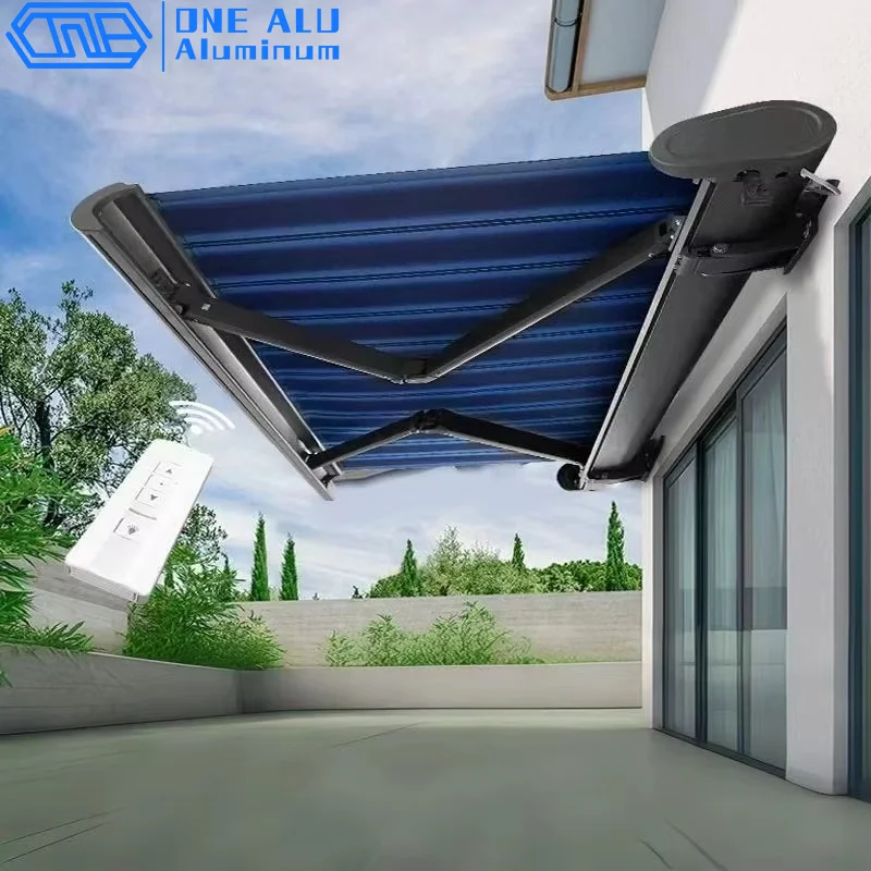 Electric Folding Arm Awning Outdoor Waterproof Motorized Retractable Canopy With Remote Control Aluminum Frame Balcony Sun Shade