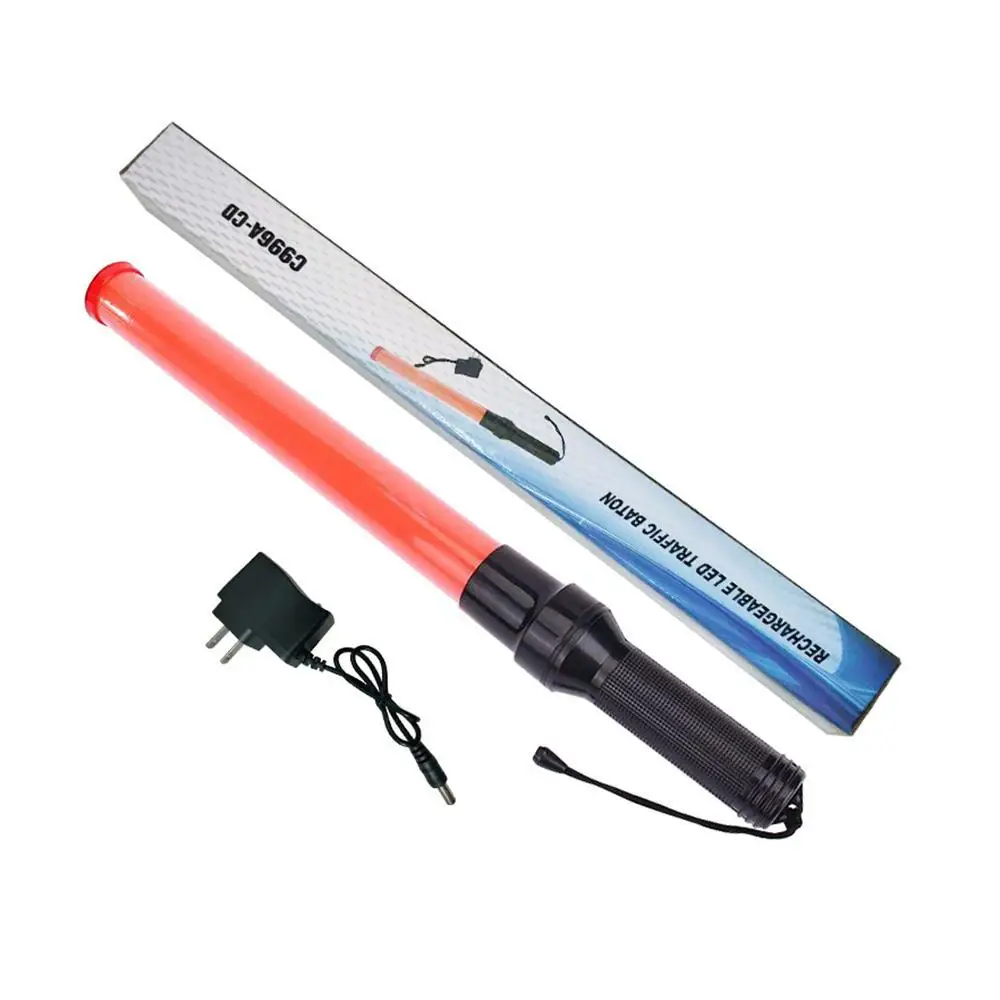 Baguette de signalisation rouge de charge LED, lampe de poche de direction de trafic, anciers stroboscopique, lampe de feu de circulation pour le camping en plein air, 54cm