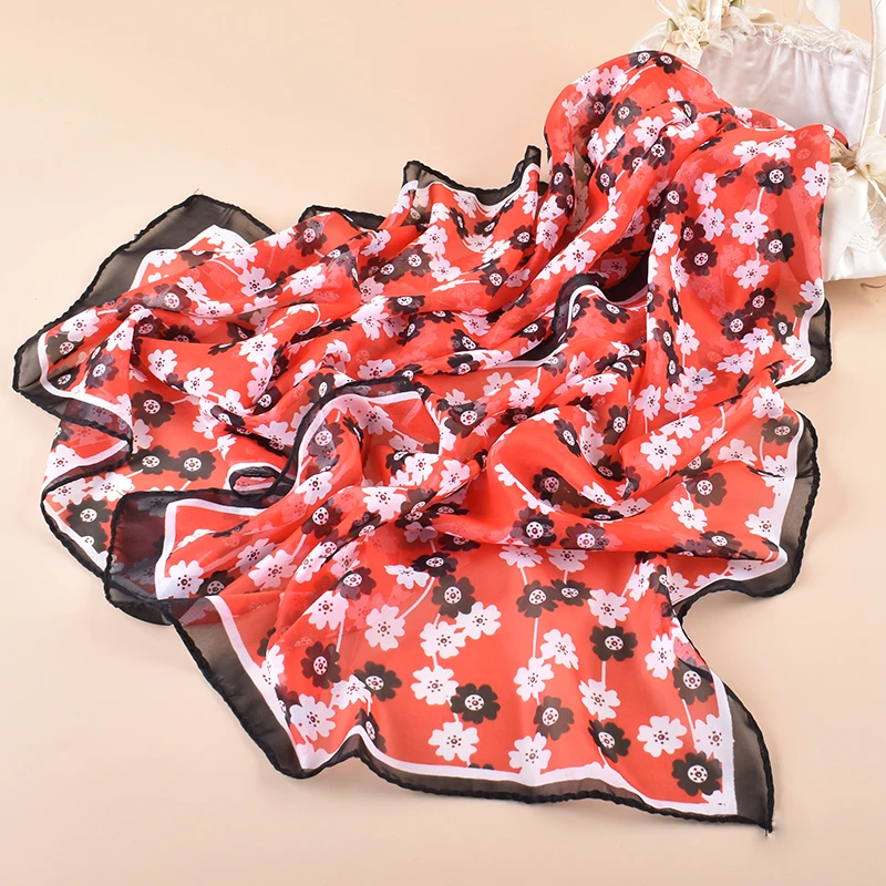 New Fashion Small Fragmented Flower Print Thin Breathable Chiffon Women\'s Scarf Scarf Decoration Tourism Sunscreen Shawl Band