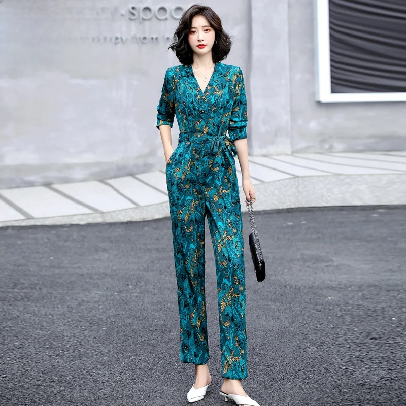 

Elegant High Waist Pantsuit Women's Korean Style Printed Casual Pants Fashion Slimming Set Spring 2026 New Arrival