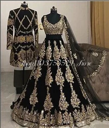 Luxury Middle East Evening Black Indian Saree Gold Beaded Applique Women's Two Piece Exquisite Bridal Dresses vestidos de fiesta