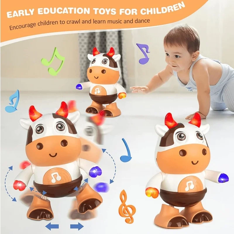 ของเล่นวัวเต้นรำ ของเล่นเด็กวัวน้อยร้องเพลงและเต้นรำ ตุ๊กตาวัวไฟฟ้า ของเล่นดนตรีแบบโต้ตอบ ของเล่นคลานสำหรับเด็กวัยเตาะแตะ ของเล่นเสริมพัฒนาการทางประสาทสัมผัส
