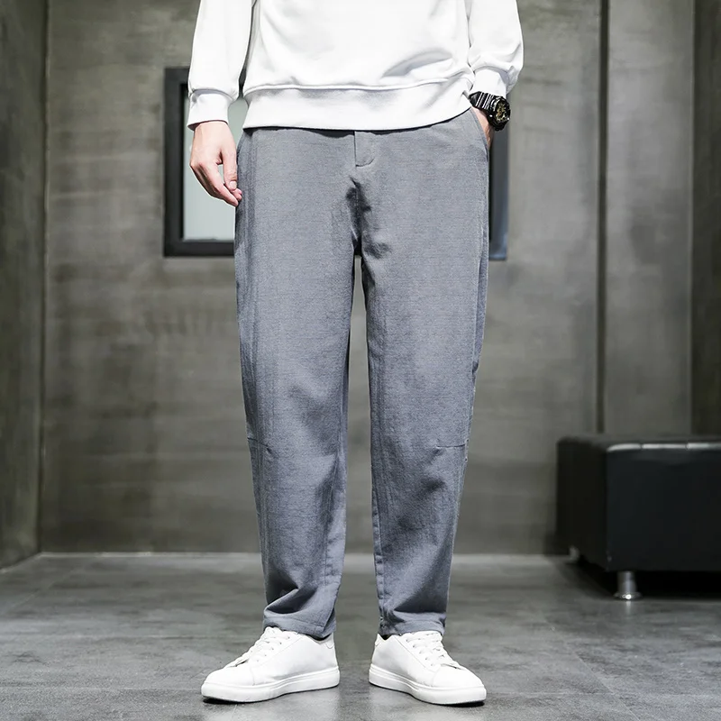 Chinese Style Linen Casual Pants Spring Autumn Loose Straight Plus Size Trousers Harajuku Retro Harem Pants Men Clothing