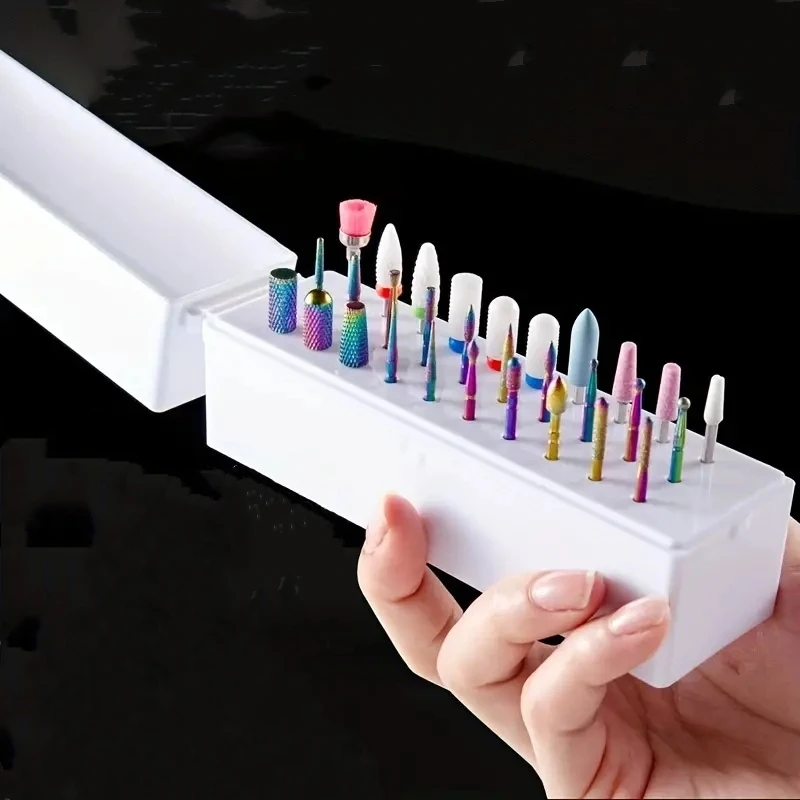 1Pc Nail Drill Bit Holder Organizer 30 Holes Display Storage Box Durable Plastic Case Manicure Organization For Home & Salon Use