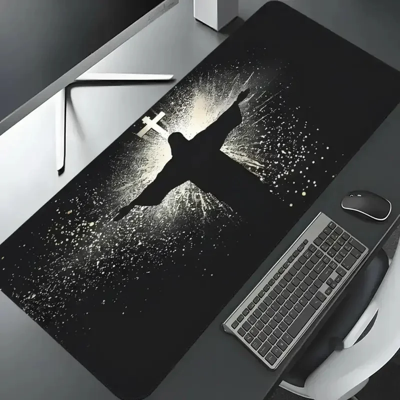 

VIKAMA XXL Gaming Mousepad Large Desk Mat Dark Jesus Cross Gothic Style Non-Slip Rubber Keyboard Pad for PC Laptop Gamer Office