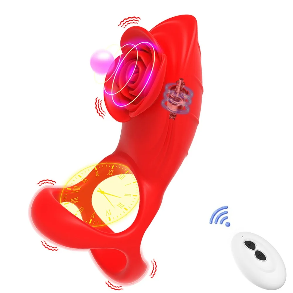 Vibrating Cock Ring Penis Ring for Men Ejaculation Delay Remote Control Penis Vibrator Clit Stimulator Rose Sex Toy for Couples