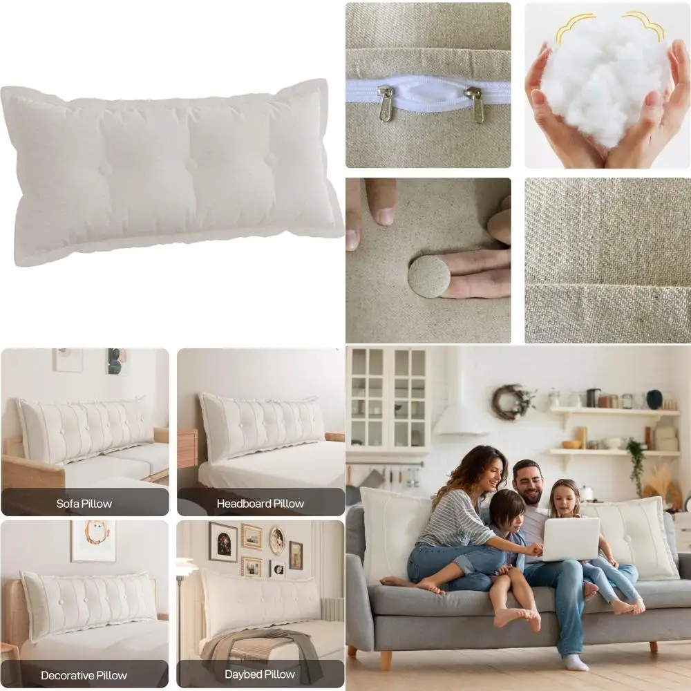 

Linen-Cotton Blend Rectangular Bolster Pillow for Twin Beds, Ideal for Bed Back Rest and Sitting Comfortably on Daybeds