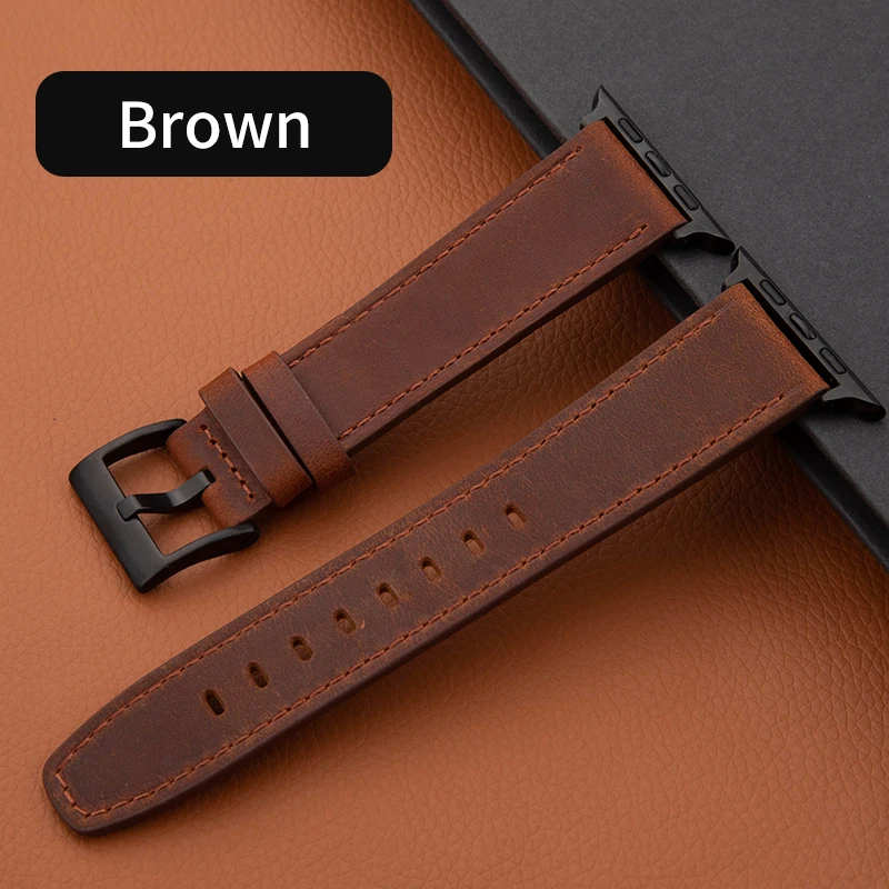 Leather Strap For Apple Watch Band 49mm 44 45 42mm 40 46 38 41mm Crazy Horse Style Bracelet IWatch Ultra Series 10 9 8 7 SE 6 5 image 2