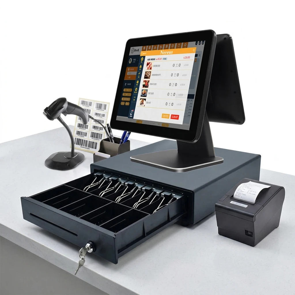 15.6 Inch Cheap Touch Screen Restaurant Pos System Wholesale Dual Touch Cash Register Billing Machine With Printer And Cash Set