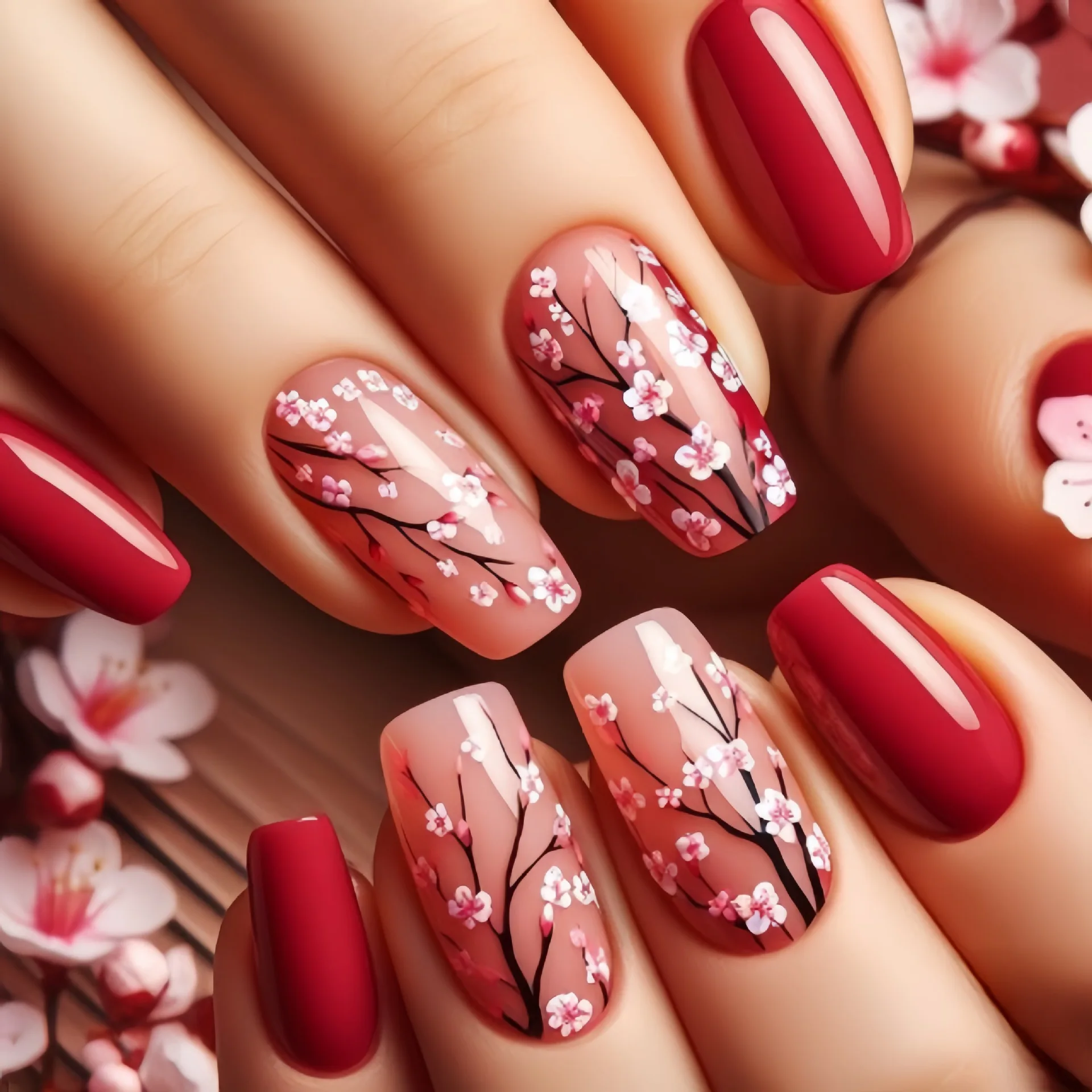 24pcs/set short medium long fake nails for Spring summer season gradient peach flowers butterfly heart press on false nail art