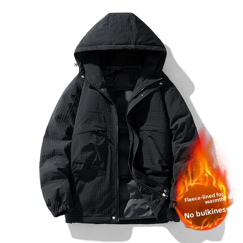 سترة شتوية عصرية سميكة ودافئة في الهواء الطلق عصرية مبطنة بالقطن مع معطف كاجوال مقاوم للرياح بلون سادة بغطاء للرأس #4