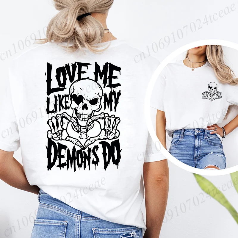

Футболка Love Me Like My Demons для женщин, летние футболки с короткими рукавами, забавные топы с принтом черепа, графические топы Y2k, подарочная женская одежда