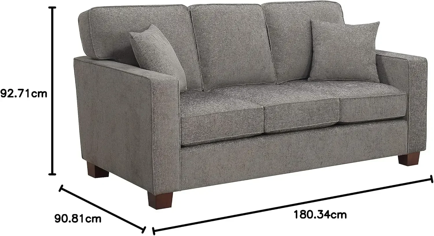 Russell 3 Seater Sofa with 2 Pillows and Coffee Finished Legs, Taupe