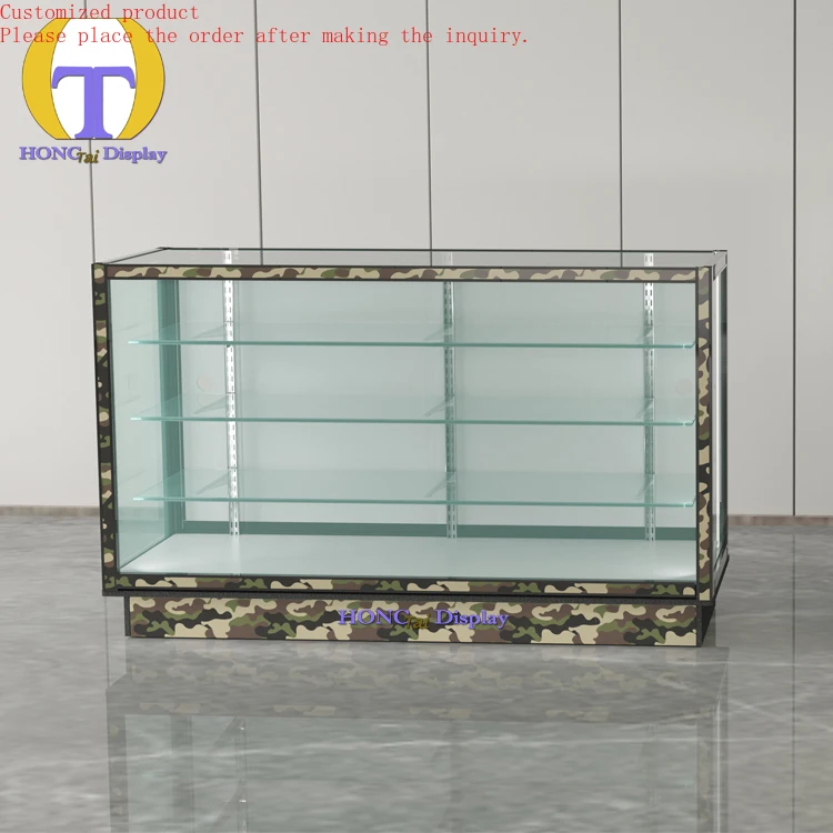 

Custom.Factory Wholesale Supply Smoke Shop Interior Fixture Hot Sale Retail Vitrine Black Aluminum Extra Vision Glass Display Ca