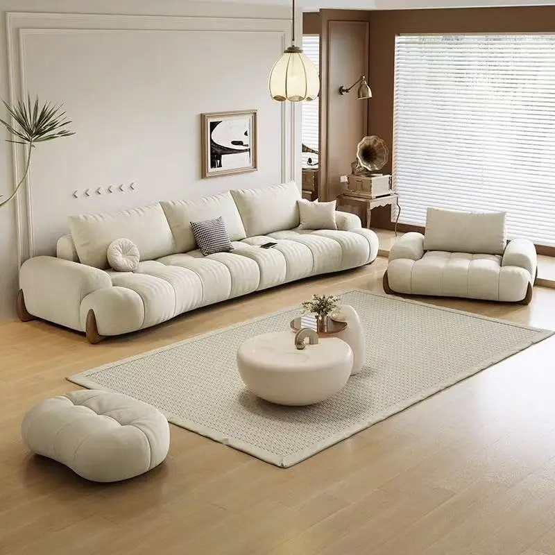 Nordic Fabric Sofa Modern Simple New Large And Small Apartment Living Room Cream Wind Arc Anti-cat Claw Combination Sofa