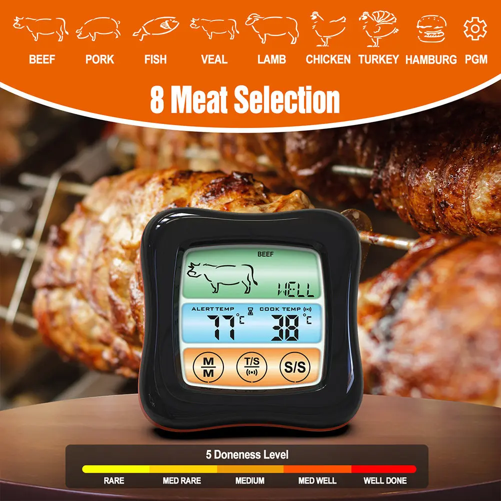 Digital Food Thermometer Touch Screen Stainless Steel ABS Kitchen Thermometer for Bbq Meat Cooking Chicken Turkey Ham Fish Grill