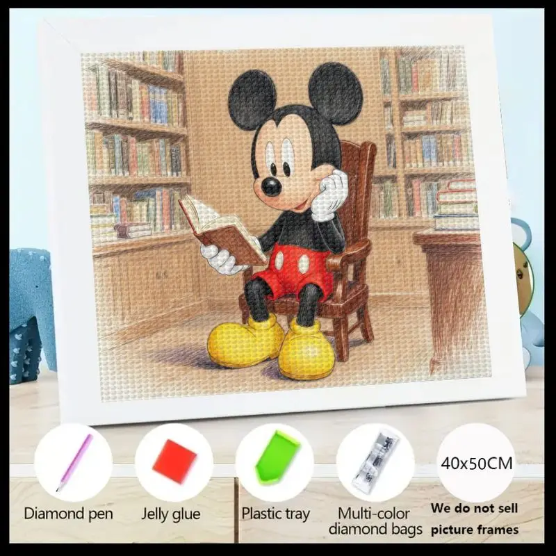 

1PC Disney Mickey Mouse Reading in Library 5D Full Drill Diamond Painting Kit, DIY Classic Cartoon Character Crystal Rhinestone