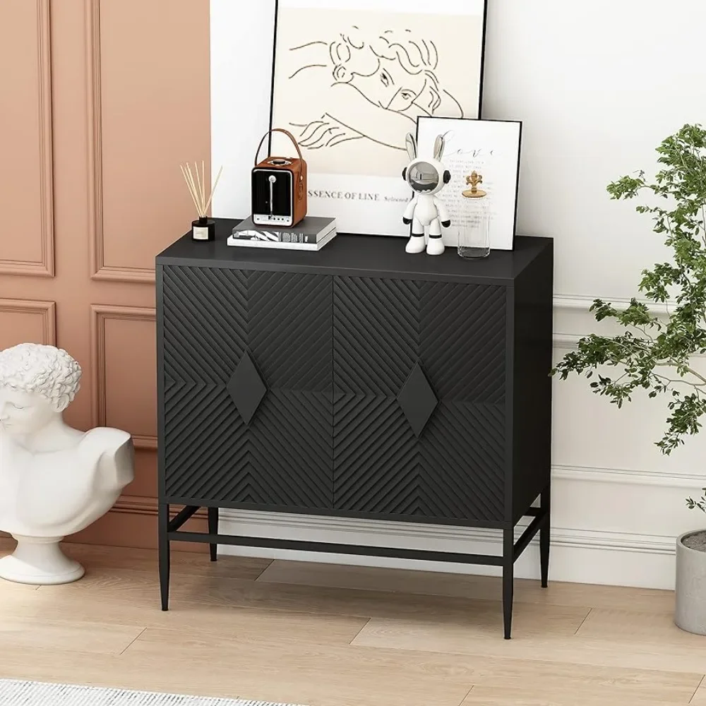 

Kitchen Stand Cupboard, Accent Cabinet with Metal Leg and Featuring Two-Tier Storage, Suitable for Living Room,Black