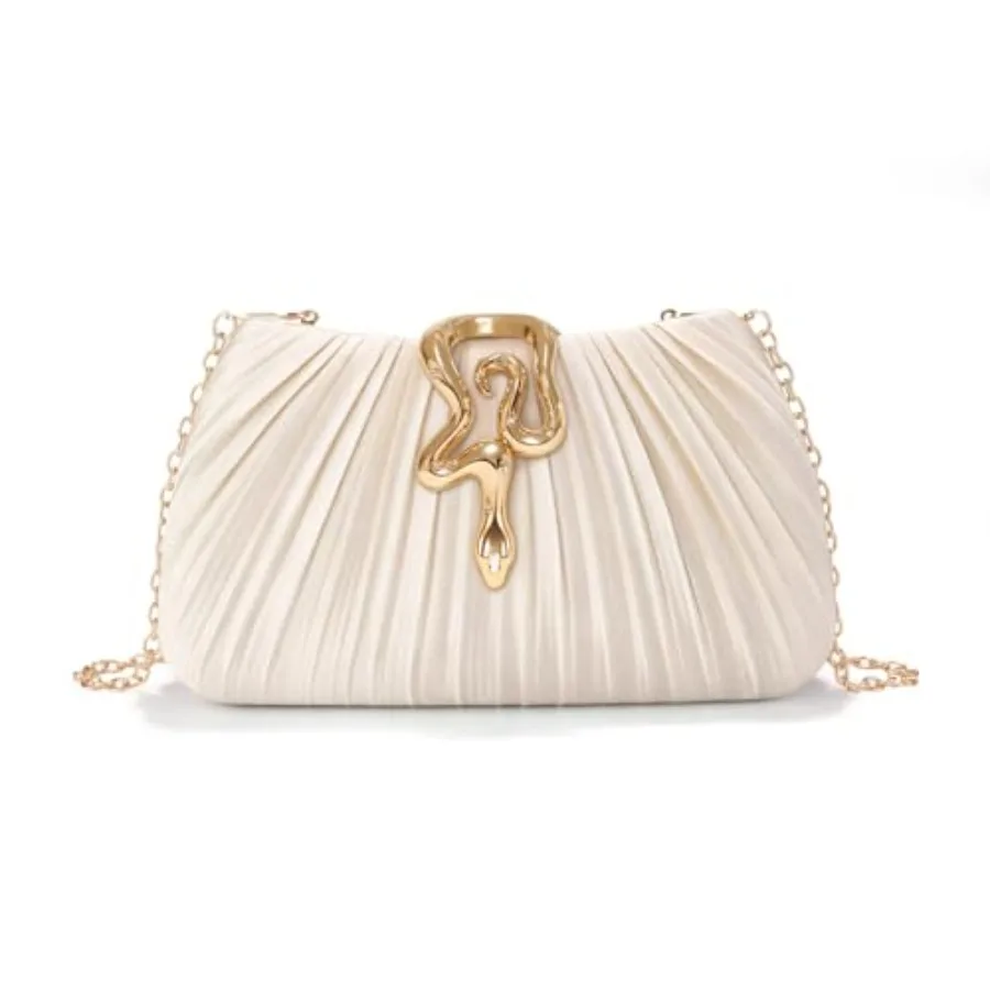 

Gold Clutch Purses for WomenElegant Pleated Evening Bag with Snake Clasp for Wedding Party Prom