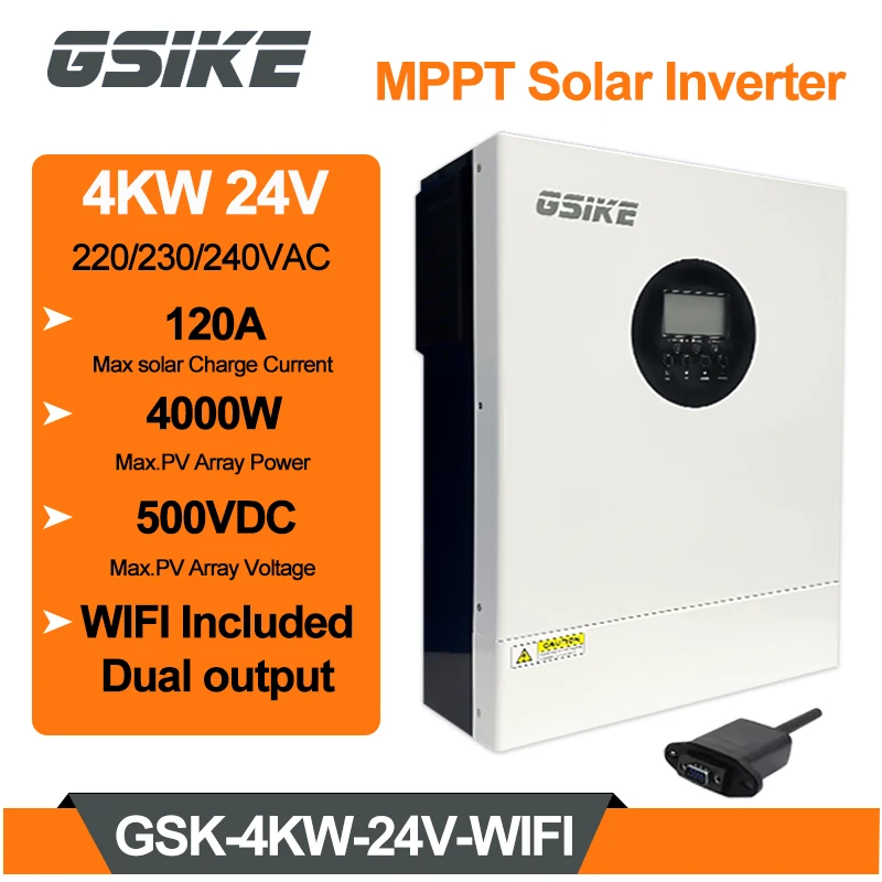 GSIKE 4KW Hybride Omvormer 24V Split-Phase Omvormer 220V Zonnelader Zuivere Sinusgolf Parallelle Omvormer 150A MPPT Dubbele CT-lader