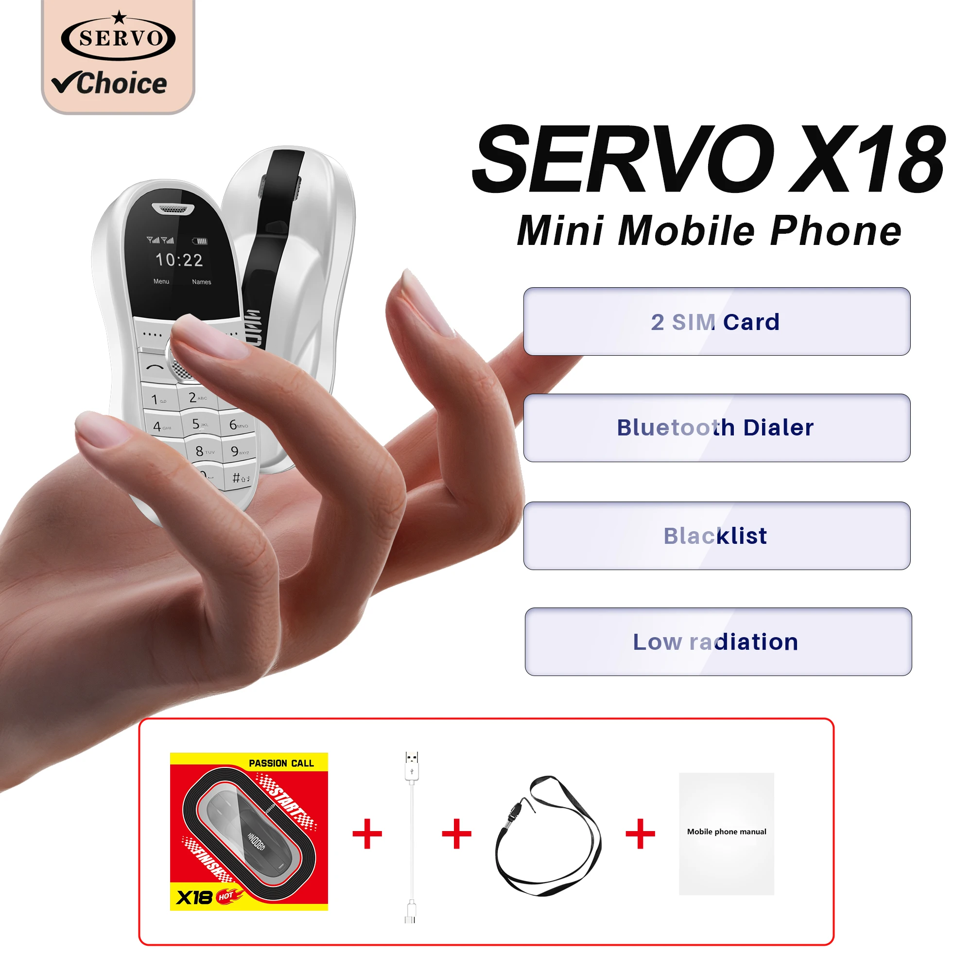 SERVO X18 Super Mini Feature Mobile Phone 2 SIM Standby Speed Dial Auto Call Record Blacklist Mini Button Small Telephone Type-C