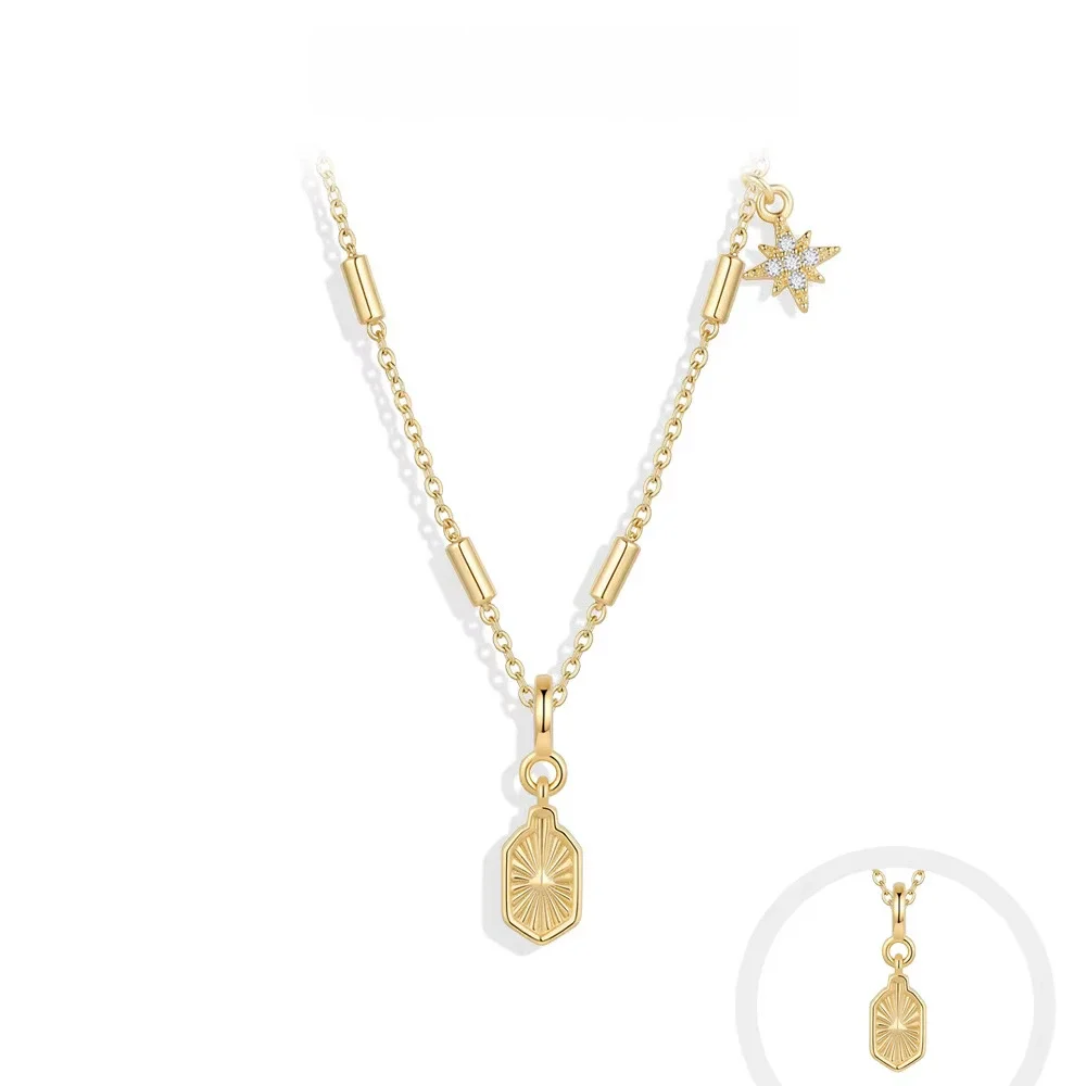 FCGJHW Women D Color VVS1 Moissanite North Star Charm Necklace Copper Gold Plated Retro‑Inspired Casual Jewelry Gifts 2026