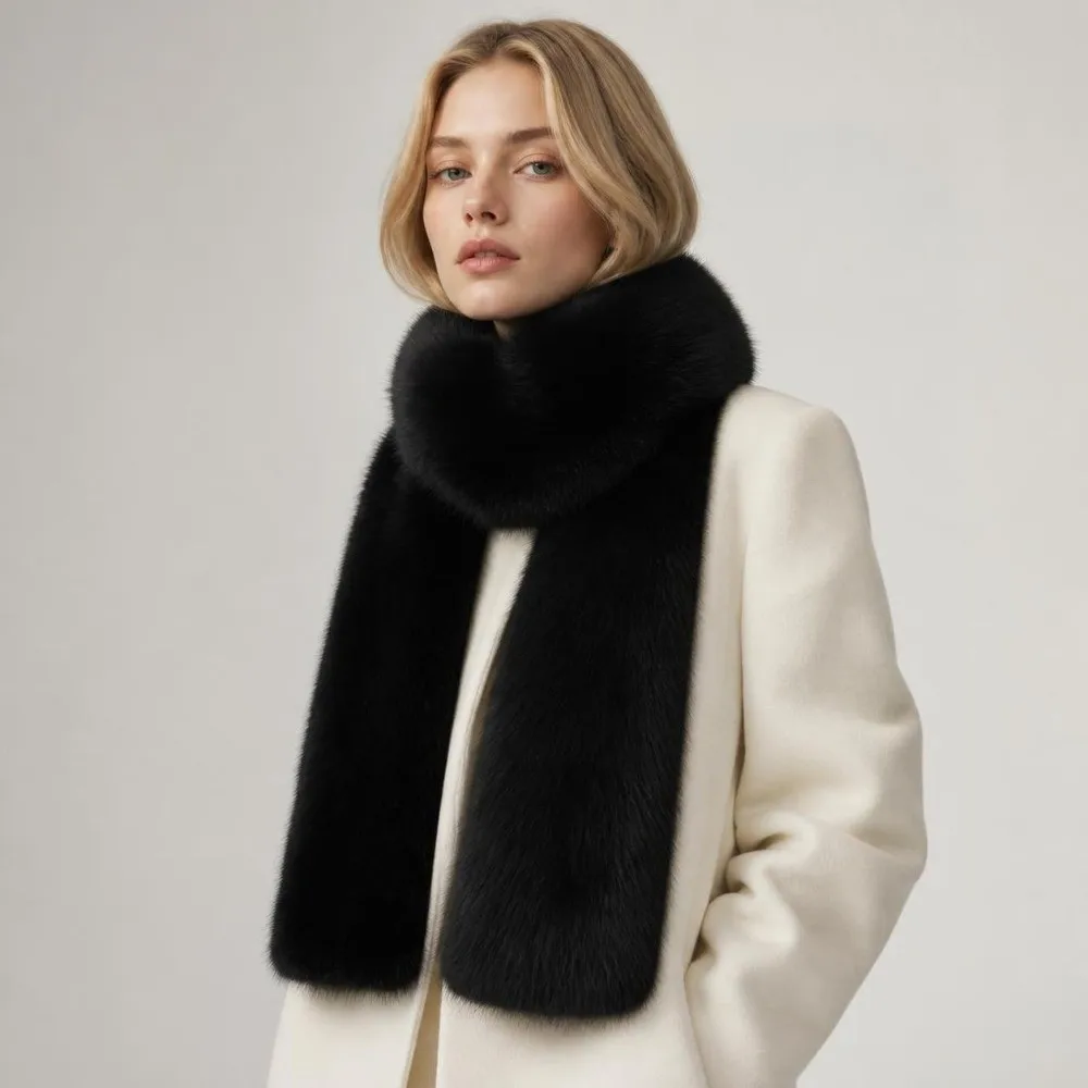 Warm Thickened Scarf Soft Lengthened Long Fur Scarf Leopard Pattern Warm Lining Winter Scarf Streetwear Use