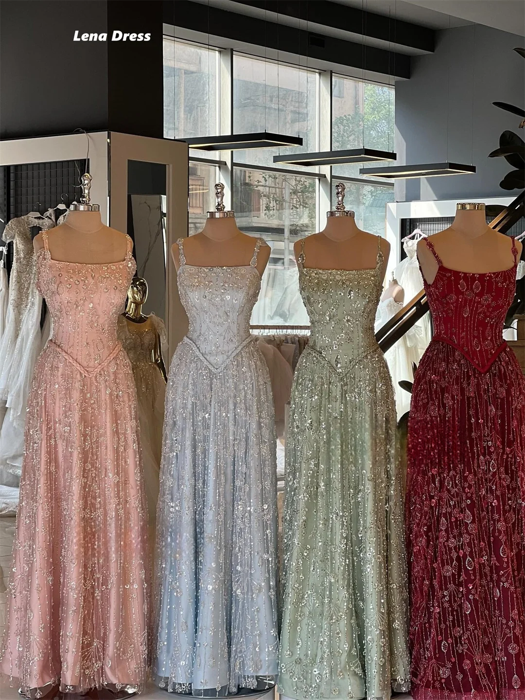 Suknia balowa Lena, sukienki na studniówkę z koralikami 2025, luksusowe suknie wieczorowe damskie, elegancka szata z szalem, suknia wieczorowa, koronka, szyta na miarę, linia A, długa