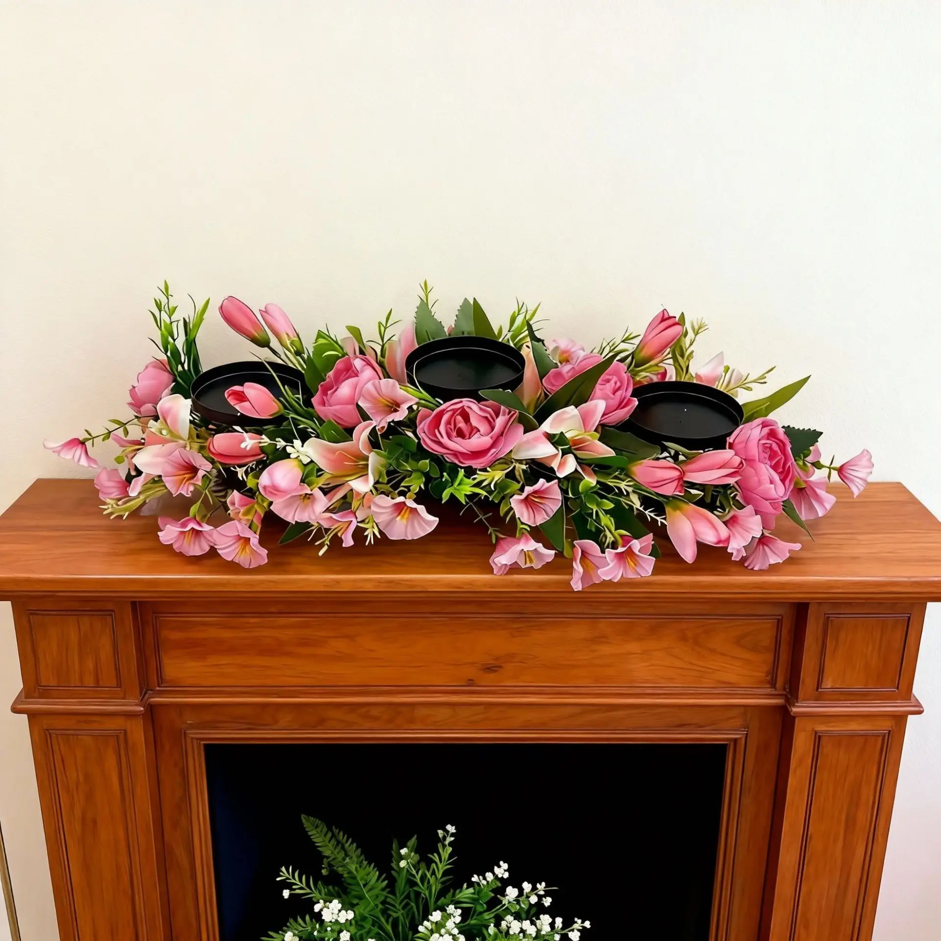 

Розовый свечник-венок для украшения камина, реквизит для свадебной фотосъемки, декоративное украшение