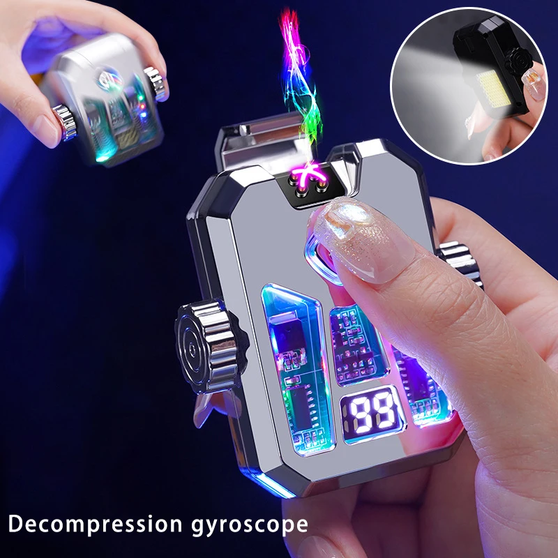 New Decompression Fingertip Gyroscope Dual Arc Charging Lighter Illuminator USB Creative Metal Igniter Cool