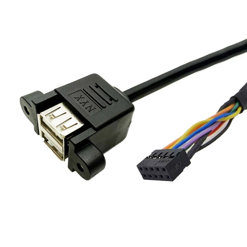 

Внутренний 9-контактный кабель материнской платы к USB-кабелю, двойной разъем USB 2.0 A, 9-контактный разъем 2,54 мм, 2,0 мм, конвертируемый шнур, винтовой замок, провод для крепления на панели
