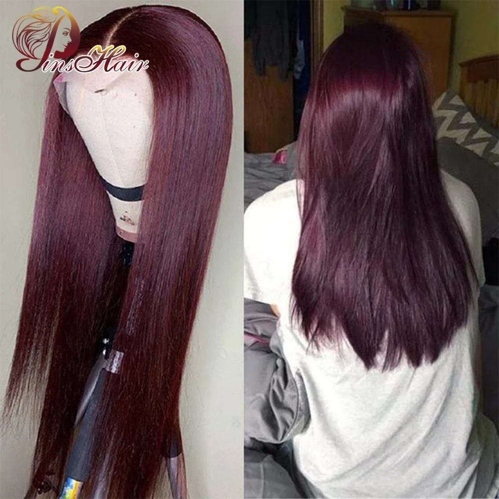 

Burgundy Straight Lace Front Human Hair Wigs Pre Plucked for Women 99J 13X6 Lace Frontal Wig Human Hair Remy Lace Front Wig 180%