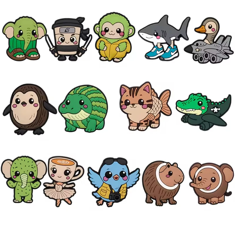 12-24PCS Animal Shoe Charms Cat Capybara Panda Shoes Accessories Decoration Buckle Fit Clogs Sandal Wristband Friends Gifts
