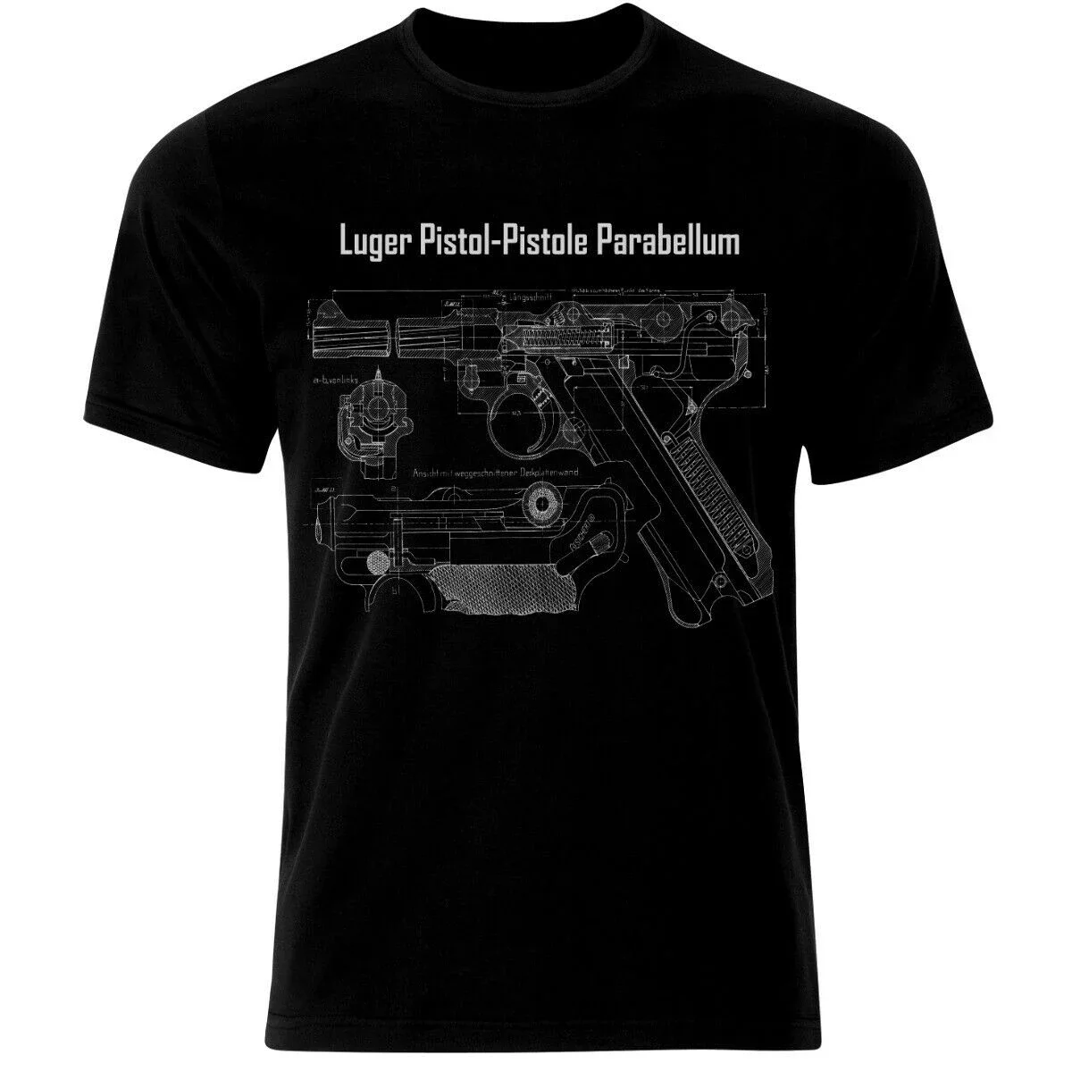 Luger Pistol Design Blueprint German Army  WW2 Summer men's blueprint T-Shirt