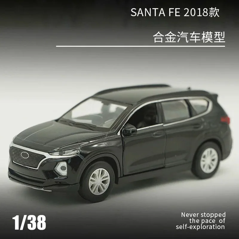 

Коллекционная модель автомобиля Santa Fe 2018 года, масштаб 1:38, черная, из литого металла, статическая, для декора, праздничные подарки, игрушки