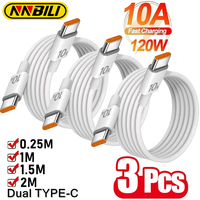 NNBILI 3Pcs Universal 120W 10A Fast Charger PD Dual Type C Quick Charging Cable Data Wire Cord For iPhone 15 16 Samsung HUAWEI