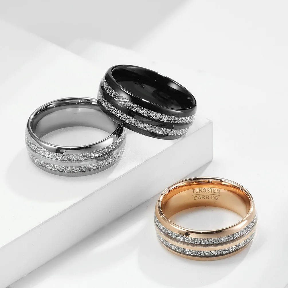 6/8mm Tungsten Carbide Ring for Men Women Wedding Band Inlaid Ice Silk Ring Polished Shiny Comfort Fit Wedding Ring for Couple