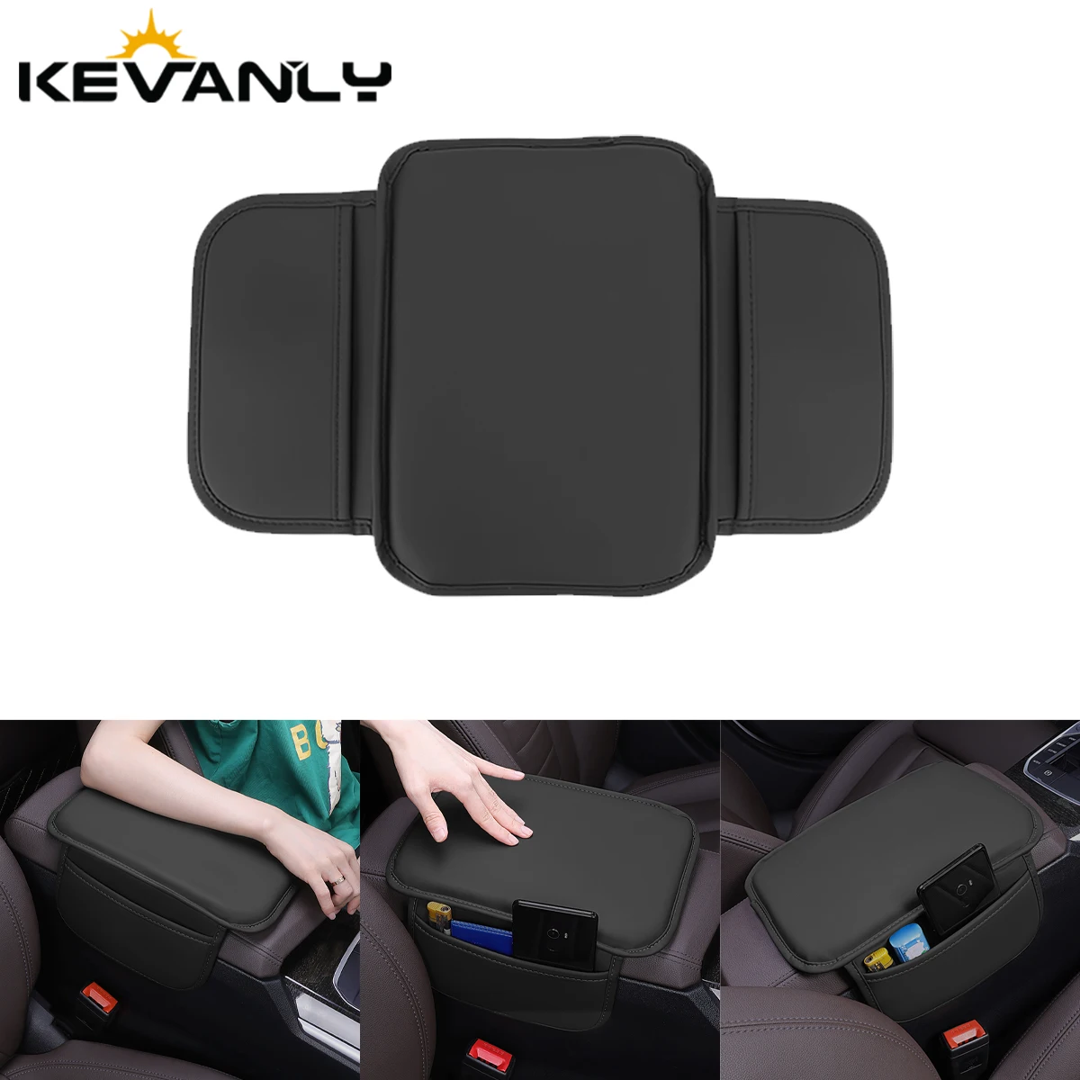

PU Car Armrest Box Pad Center Console Arm Rest Cover With Side Storage Bag Breathable Anti Scratch Armrest Box Protector Cover